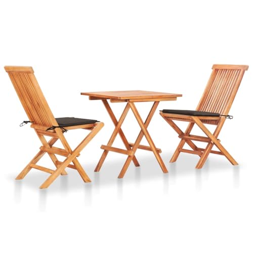 vidaXL 3 Piece Bistro Set with Taupe Cushions Solid Teak Wood