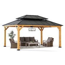 Sunjoy 12x16 ft Wood Gazebo Outdoor Patio Cedar Framed Steel Hardtop Dark Brown + Natural Wood
