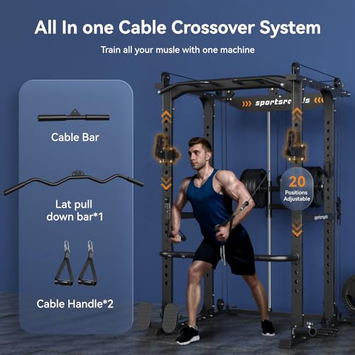Sportsroyals Power Cage Multi-Function Power Rack with Adjustable Cable Crossover System Black