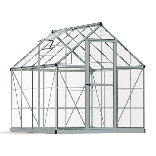 Palram - Canopia Harmony 6 x 8 ft. DIY Greenhouse Kit, Silver Frame Clear Panel Polycarbonate Greenhouse with Roof Vent, Walk-in Green House for Outside Garden Backyard