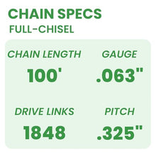 BYANE 100-Foot Chainsaw Chain Bulk Reel .325" Pitch .063" Gauge