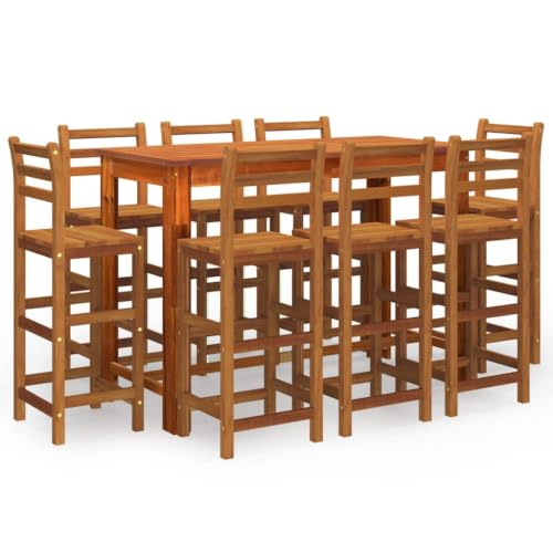 RJPLMFV 9 Piece Patio Bar Set Solid Acacia Wood