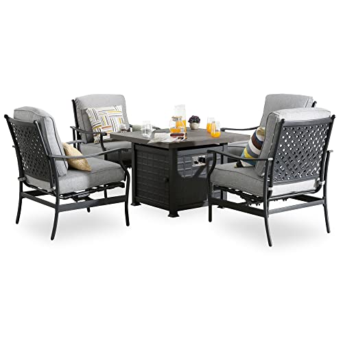 PatioFestival Patio Conversation Set with Propane Fire Pit and Rocking Chairs, 5 Pcs Grey