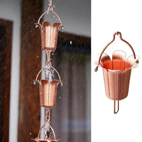 YUSIWOAL Hanging Rain Chains for Roof Gutters, Copper Collector Cups Outdoor Decor, Adjustable Length Drain Link Eavestrough Diverter(2.6M (8.5Ft))