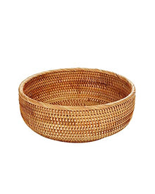 Hadewoven Round Rattan Fruit Basket Wicker Food Tray Weaving Storage Holder Dinning Room Bowl (Large 10.2 Inch) Picnic Basket