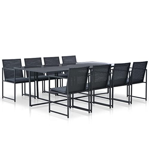 BUKSCYJS Stylish Patio Furniture Set, Balcony Furniture, 9 Piece Patio Dining Set with Cushions, Easy to Assemble Suitable for Patio, Porch, Backyard, Balcony, Garden and Poolside Poly Rattan Black