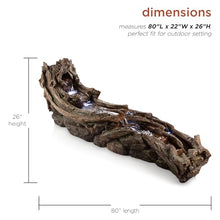 Alpine Corporation 80" Long Indoor/Outdoor Wood River Log Water Fountain with LED Lights, Cascading Natural Water Feature for Gardens, Patios, Yards, and Outdoor Decor, Brown and Gray