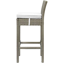 Contemporary Outdoor Patio Garden Bar Side Stool Chair, Set of Four, Fabric Rattan Wicker, White