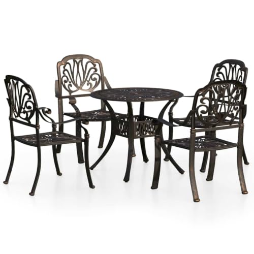 KPOUTRFG 5-Piece Bistro Set in Antique Bronze Cast Aluminum, Compact Patio Set with Umbrella Hole for Outdoor Seating