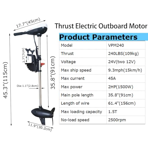 INTBUYING VPM Series 240lb Thrust Electric Outboard Motor 24V for Fishing Boat