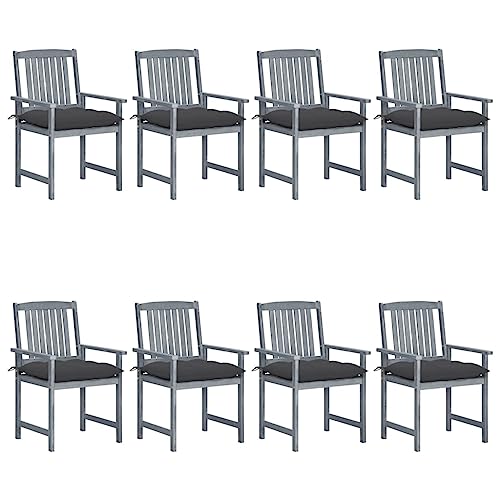 AJSEOYBS Patio Chairs with Cushions,Oversized Wooden Rocking Chair,Bistro Stacking Chair Suitable for Backyard, Porch, Balcony, Poolside, Garden 8 Pcs Solid Acacia Wood Gray