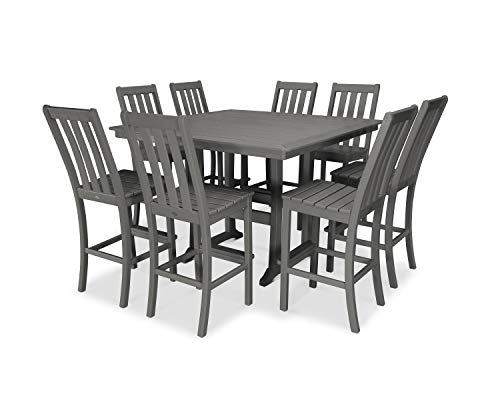 Polywood Vineyard 9-Piece Nautical Trestle Bar Set (Slate Grey)