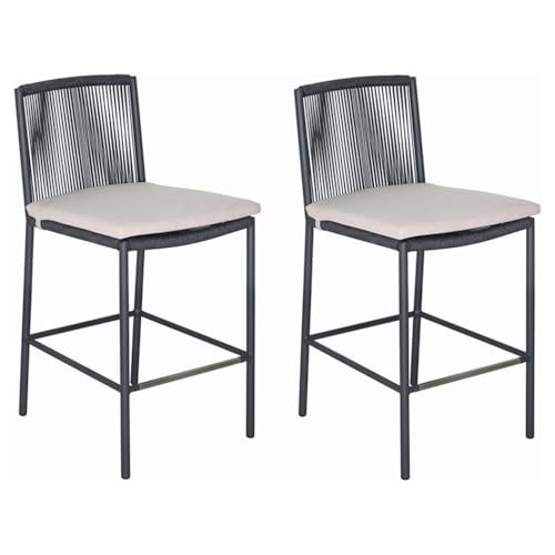 Afuera Living Modern Aluminum Outdoor Counter Chairs, 27 in Seat Height, Powder-Coated Dark Gray Frame, Set of 2, Pebble Weave Design, Brushed Stainless Steel Footrest, Comfortable Patio Seating