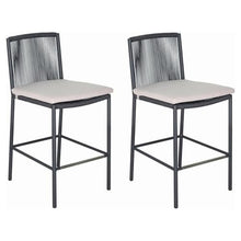 Afuera Living Modern Aluminum Outdoor Counter Chairs, 27 in Seat Height, Powder-Coated Dark Gray Frame, Set of 2, Pebble Weave Design, Brushed Stainless Steel Footrest, Comfortable Patio Seating