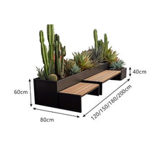 Bench with Planter Box, Outdoor Flower Box Sitting Bench Set Commercial Street Patio Leisure Table and Chair Planter Set DIY Assembled Metal Park Resting Bench Outdoor Seating Garden Bench(L150xD70xH6
