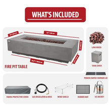 AMS 72" Rectangular Concrete Propane Gas Fire Pit Table Bundle, Light Gray
