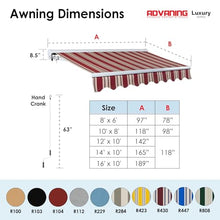 ADVANING Luxury Series, 12'x10' Electric Retractable Awning, Premium Quality Fully Assembled UV+ Sun Shade Canopy, Brick Red Stripes, EA1210-A430H2