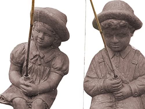 The Best Industries Fishing Boy & Girl Cast Stone Statues Classic Iron