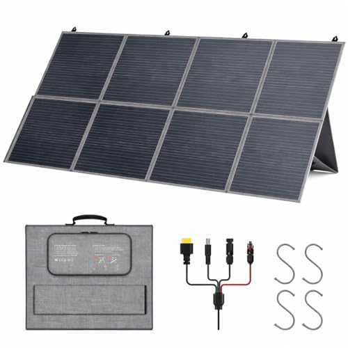 400W Portable Foldable Solar Panel, 23% High Efficiency, PD45W USB-C QC3.0 USB-A XT60 DC Port, Solar Charger with Dual Kickstands for Camping RV Off-Grid 12V Battery (400W 39 × 74 in)