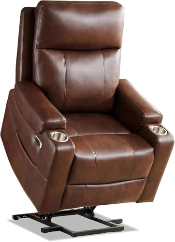 HTERWQEA Triple Motor Power Lift Recliner Chair with Heat & Massage, Brown