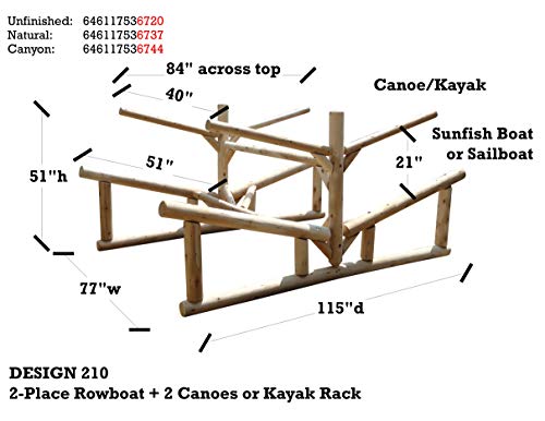 Log Kayak Rack 2-Place Rowboat + 2 Canoe/Kayak Rack Canyon Brown