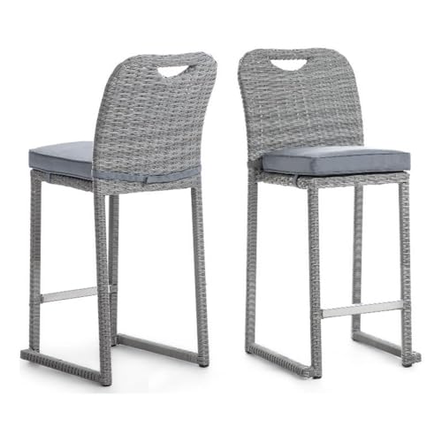 Afuera Living Outdoor Bar Height Dining Stools Set of 6, Stainless Steel Construction, Gray Finish, 20.25" W x 18" D x 41.75" H, Stackable Design, Aluminum and PE Wicker, UV Protected, Patio Seating