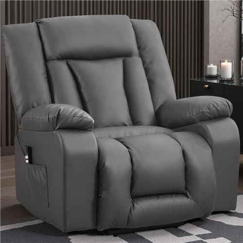 HTERWQEA Dual Motor Oversized Power Lift Recliner with Heat Massage, Gray