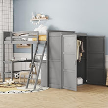 Jintop Full Over Full Bunk Bed with Storage Drawers and Cabinet Grey