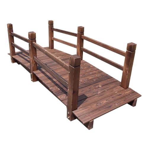 TT-YEL Classic Wooden Curved Footbridge, Outdoor Garden Walkway, Wooden Bridge with Handrails, Carbonized Finish, 5.9Ft Decorative Landscape Bridge, Pond and Backyard Landscape Walkway