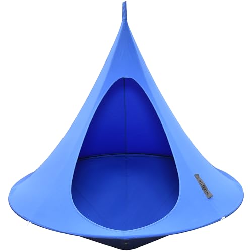 Double Cacoon Hanging Chair for Two – Cozy Indoor/Outdoor Hammock with Polyester Canvas, 440 lb Capacity, Includes 18ft Rope & Carabiner (Sky Blue)