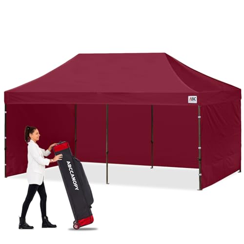 ABCCANOPY Heavy Duty Easy Pop up Canopy Tent with Sidewalls 10x20, Burgundy