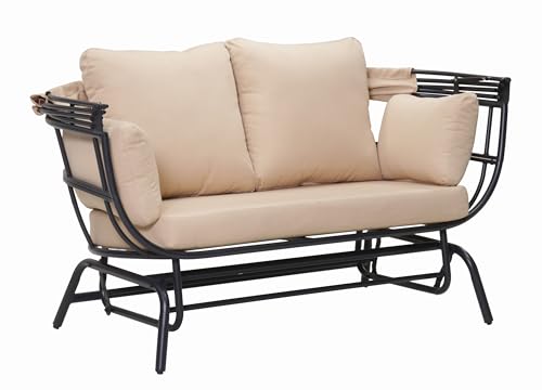 WEALTHOUSE 2-Person Outdoor Chair with Adjustable Canopy, Egg Shaped Rocking Seat, Padded Cushions, Supportive Pillows, Patio Hammock Bench for Garden Balcony Backyard Poolside Leisure