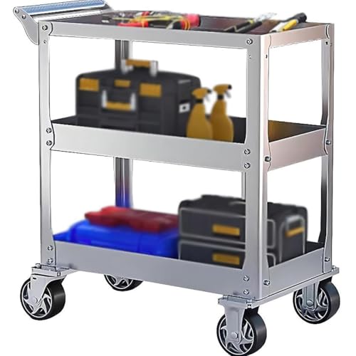 ICEMOB Stainless Steel Utility Cart,Heavy Duty Tool Cart on Wheels,1100Lbs Commercial Rolling Tool Cart,3-Tier Mobile Service Cart,Storage Cart for Kitchen,Garage