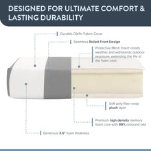 California Umbrella Outdoor Dining Chair, Set of 6 Patio Seat Cushions, 20 x 40 Inch, Premium Outdoor Memory Foam, Fade Resistant, Solstice Olefin Fabric, Fabric Ties, Grey/White