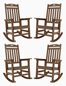 YEFU Outdoor Rocking Chair Set of 4 Heavy Duty Poly Lumber Teak