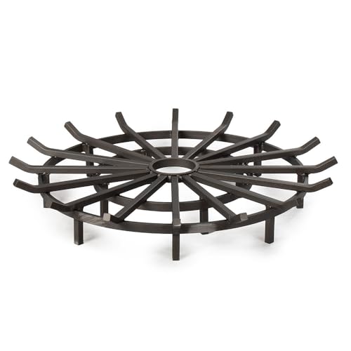 Ash & Ember 36" Wagon Wheel Fire Grate, High-Efficiency Smoke-Free Fireplace Log Grate, Decorative Wood Burning Lifted Grate Pit, Sandblasted Steel with Light Oil Coating