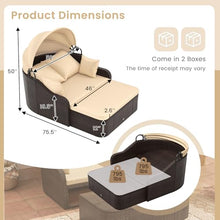 Moccha Outdoor Daybed with Retractable Canopy - PE Rattan Double Chaise Lounge w/ Soft Cushions, Pillows, Ottoman, Outside Sunbed, Wicker Loveseat Sofa, Sectional Conversation Set, Patio Furniture Set