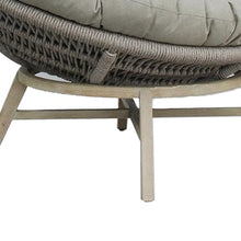 Benzara 43 Inch Outdoor Lounge Chair Acacia Wood Rope Frame Gray Beige Brown