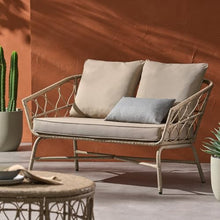 Hassyee PE Rattan Outdoor Loveseat with Iron Frame and Wicker Woven Backrests and Armrests for Poolside, Balcony, Patio 2-Seater Couch with Removable&Washable Cushions for Lawn, Garden
