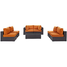 Modern Contemporary Urban Design Outdoor Patio Balcony Seven PCS Sectional Sofa Set, Orange, Rattan