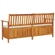 LKJVFCPW 67-Inch Solid Acacia Wood Patio Storage Bench with Cream White Cushioned Seat for Outdoor Garden Deck Entryway Furniture