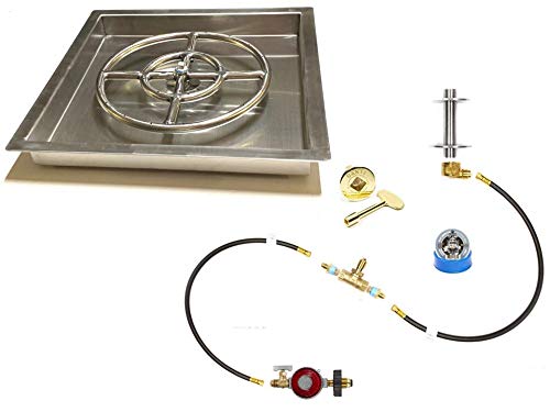 EasyFirePits Deluxe Tank-in-Table Propane Gas Fire Pit Ring Burner Pan & Full Combo Connection Kit (16.00, 12" Ring Square Pan)