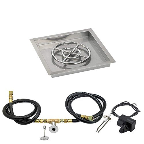 American Fire Glass Spark Ignition Fire Pit Kit (SS-SQPKIT-N-18), Square Bowl Pan, Natural Gas, 18-Inch Pan/12-Inch Burner