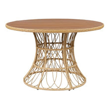 Christopher Knight Home Pella Farmhouse Acacia Wood Round Dining Table for 4-6 People, Patio Dining Room Table with Handwoven Wicker Base for Backyard/Garden, Slatted Design Outdoor Patio Table, Teak