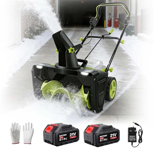 zhenmaster Dual-Battery 40V Cordless Electric Snow Shovel, Cordless Snow Thrower with 20-Inch Clearing Width, Dual LED Headlights & Extended Runtime for Large Parking Lots and Long Driveways
