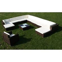 Heofavd 12-Piece Brown Rattan Patio Furniture Set Modern Large Outdoor Sectional Sofa Seating 10.9 x 11.5 ft Conversation Couch for Garden Backyard Balcony