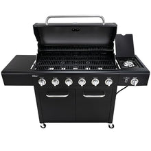 Kenmore 6-Burner Propane Gas BBQ Grill with Side Burner, 73,000 BTUs, Stainless Steel Cabinet Grill with Cast Iron Grates for Outdoor Cooking, Backyard BBQ, Patio, Large Parties (Black)