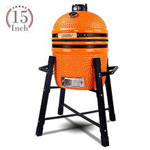 London Sunshine Ceramic Kamado Charcoal BBQ Grill and Smoker, Stainless Steel Grates -15" Ceramic with Tall Stand (ORANGE)