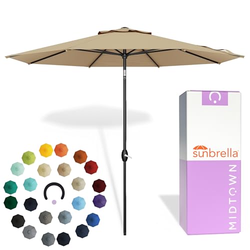 Midtown Umbrellas Lean - 8 Ft Patio Umbrella, Heather Tan Canopy