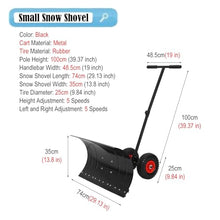 EliteBloom Heavy Duty Snow Pusher Shovel Car for Winter, Driveway Home Garage Emergency Snow Removal Device with Wheels & Handle, Metal Back Saver Snow Plow for Seniors Adult Teen,Black-L